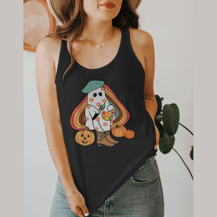 Art Teacher Painting Brushes Retro Pumpkin Ghost Artist Flowy Tank, funny design Art Teacher Painting Brushes Retro Pumpkin Ghost Artist Flowy Tank, funny design