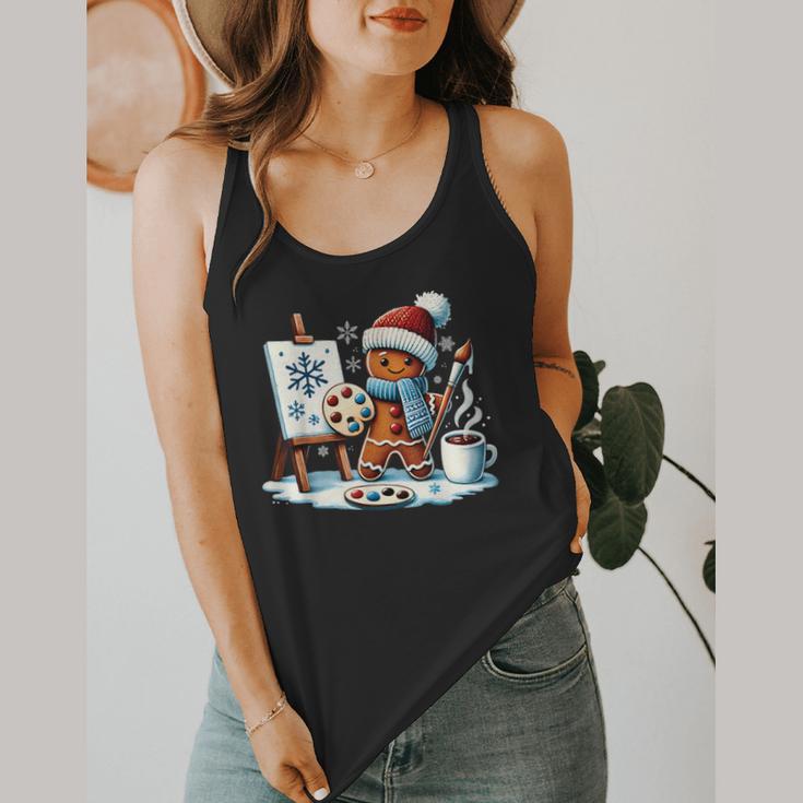 Artist Gingerbread Painter Art Teacher Student Christmas Flowy Tank, funny design