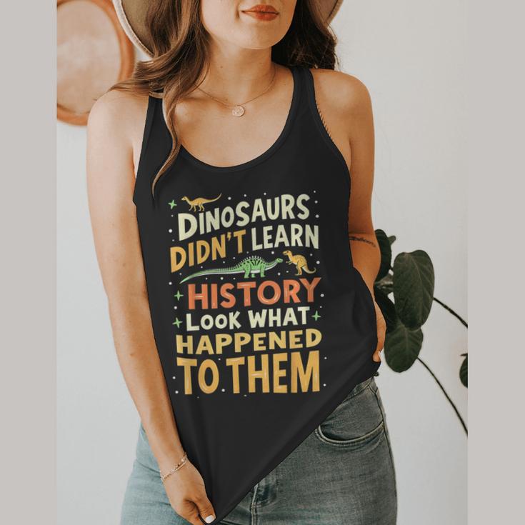 Back To School Dinosaur Social Studies Teacher Student Flowy Tank, funny design