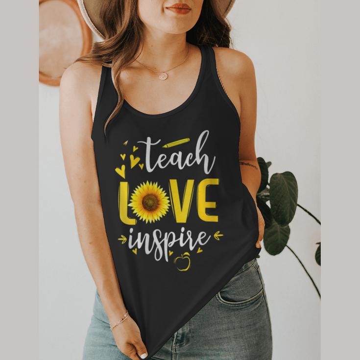Back To School Teach Love And Inspire Teacher Sunflower Flowy Tank, funny design