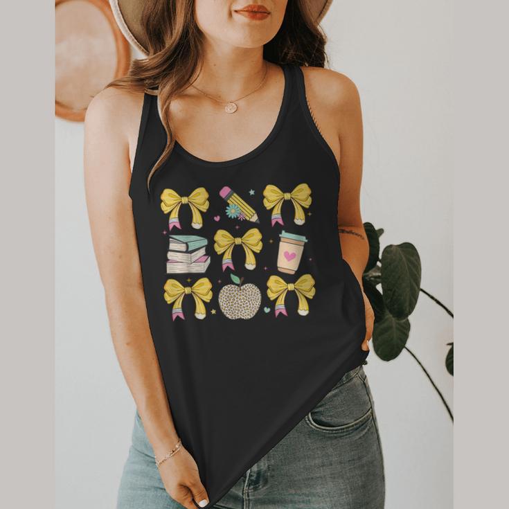 Back To School Yellow Bows Book Coffee Leopard Apple Teacher Flowy Tank, funny design Back To School Yellow Bows Book Coffee Leopard Apple Teacher Flowy Tank, funny design