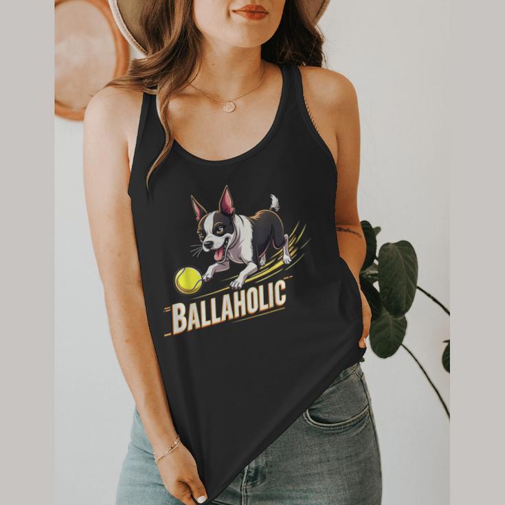 Ballaholic Boston Terrier Dog Chasing Bostie Ball Flowy Tank, funny design