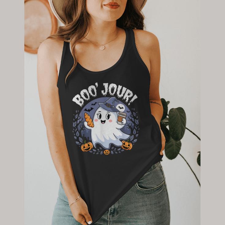Boo Jour Ghost Halloween French Teacher Cute Coffe Croissant Flowy Tank, funny design