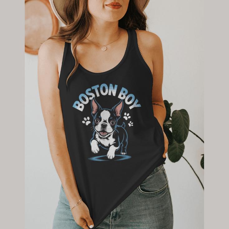Boston Terrier Boy Cute Cartoon Dog Owner Pet Boston Terrier Flowy Tank, funny design