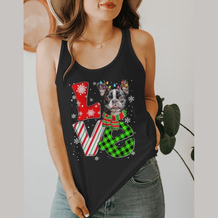 Boston Terrier Christmas Tree Lights Santa Dog Xmas For Men Women Kids Flowy Tank, funny design