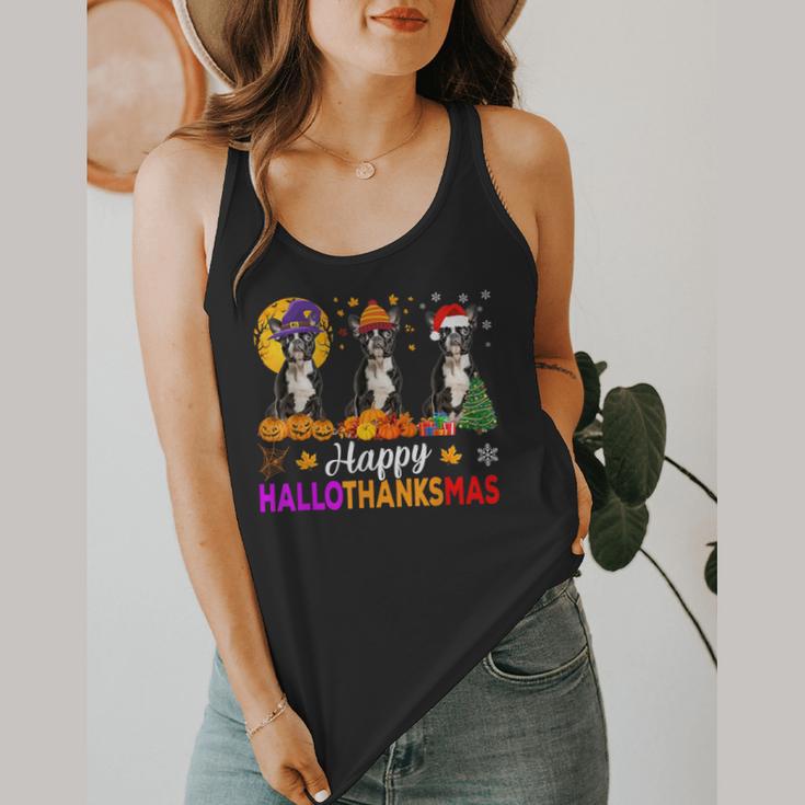 Boston Terrier Dog Halloween Christmas Hallothanksmas Men Women Kids Flowy Tank, funny design