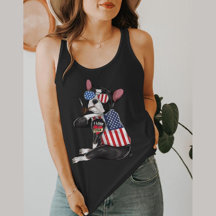 Boston Terrier Dog Merica 4th Of July Usa American Flag Men Flowy Tank, funny design