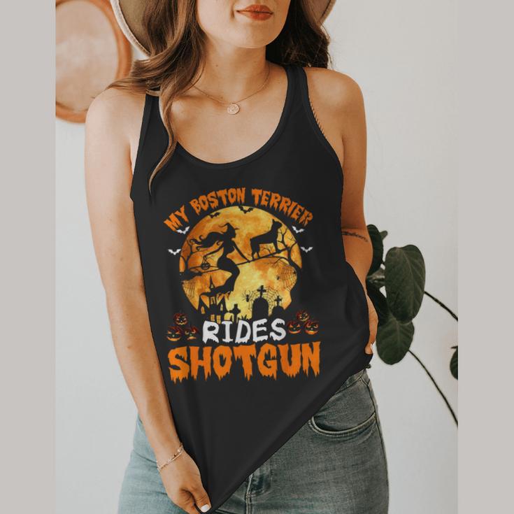 My Boston Terrier Dog Rides Shotgun Witch Halloween Men Women Flowy Tank, funny design
