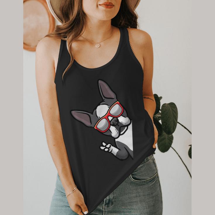 Boston Terrier Dog From Side Boston Bull Flowy Tank, funny design