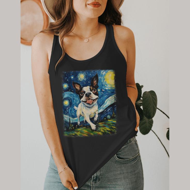 Boston Terrier Dog Starry Night Painting Flowy Tank, funny design