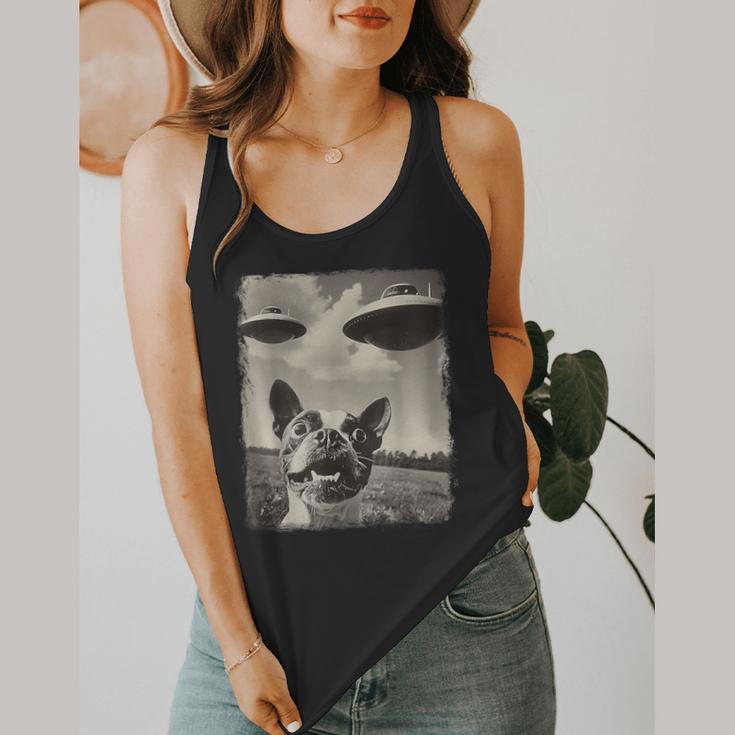 Boston Terrier Dog UFO Alien Extraterrestrial Selfie Flowy Tank, funny design