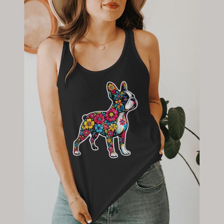 Boston Terrier Floral Vintage Dog Mom Distressed Men Women Kids Flowy Tank, funny design