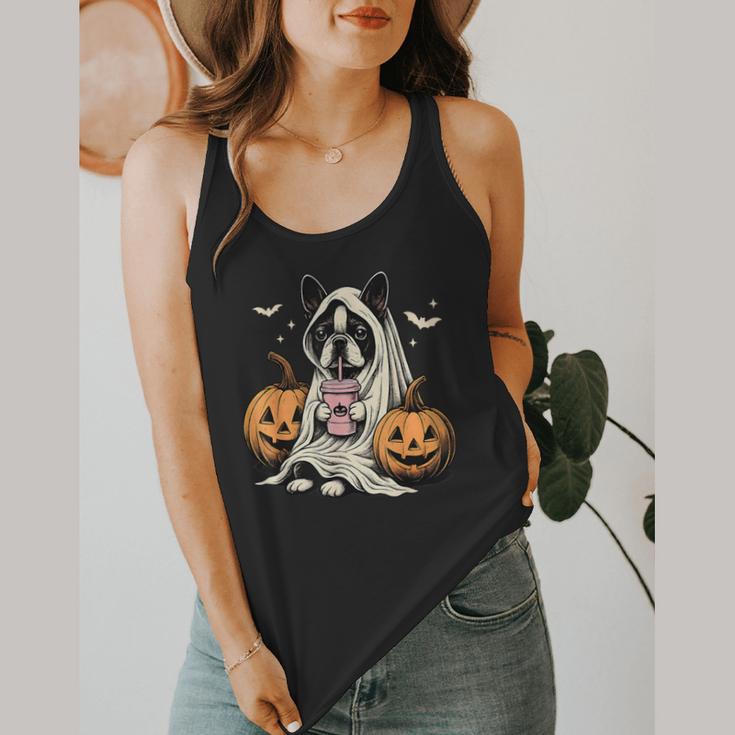 Boston Terrier Ghost Boo Halloween Costume Spooky Season Flowy Tank, funny design