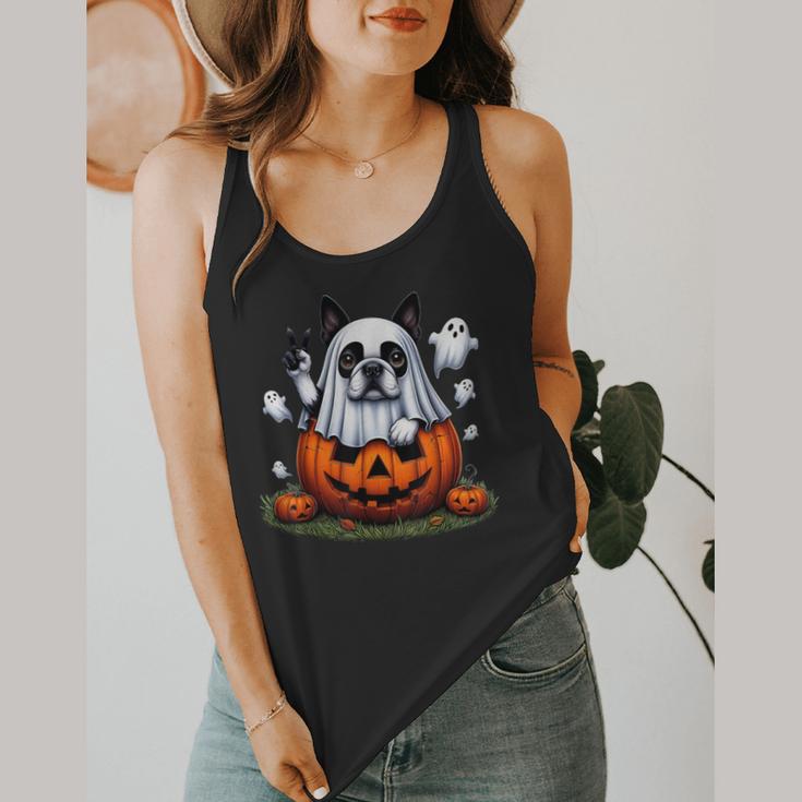 Boston Terrier Ghost Boo Halloween Kids Flowy Tank, funny design