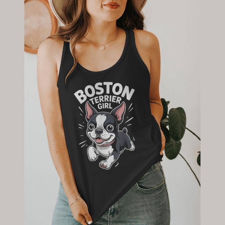 Boston Terrier Girl Cute Cartoon For Dog Owners Pet Terrier Flowy Tank, funny design