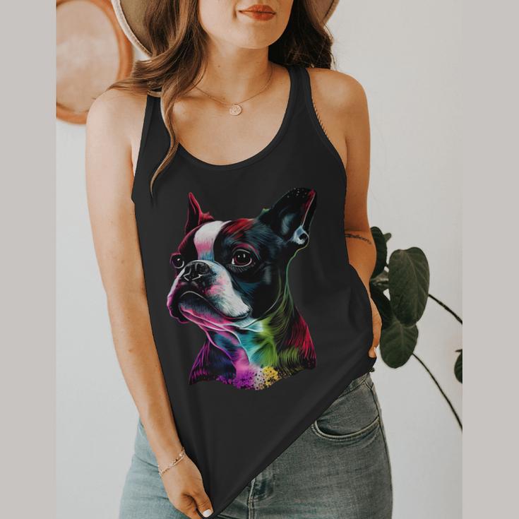Boston Terrier Lovers Colorful Pop Art Boston Terrier Flowy Tank, funny design