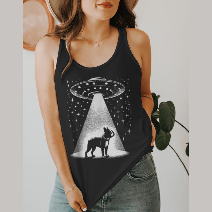 Boston Terrier Mom Dad Dog Alien UFO Flowy Tank, funny design