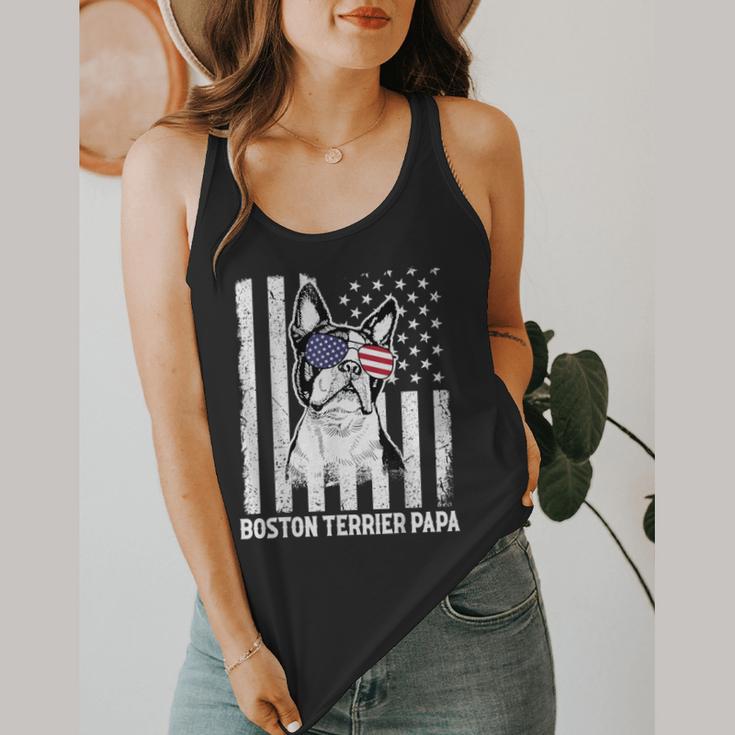 Boston Terrier Papa Cool Dog Lover USA American Flag Men Women Flowy Tank, funny design