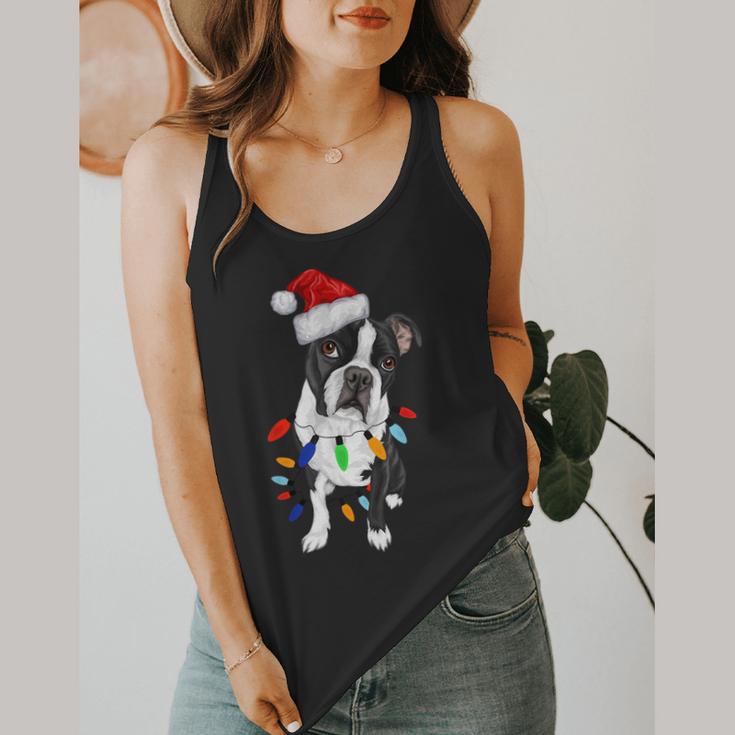 Boston Terrier Santa Christmas Lights Xmas Dog Lover Men Women Kids Flowy Tank, funny design