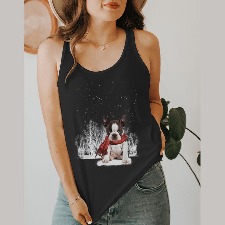 Boston Terrier In The Snow Merry Christmas Winter Flowy Tank, funny design