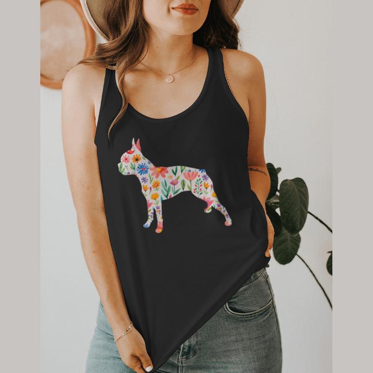 Boston Terrier Watercolor Flowers Flowy Tank, funny design