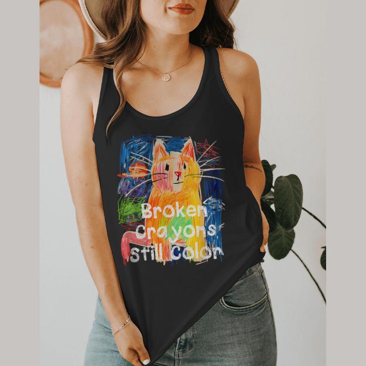 Broken Crayons Still Color Cat Teacher Flowy Tank, funny design Broken Crayons Still Color Cat Teacher Flowy Tank, funny design
