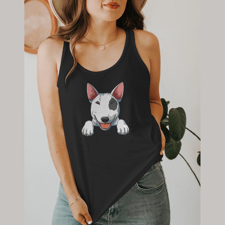 Bull Terrier Pocket Bull Terrier Peeking Out Pocket Flowy Tank, funny design