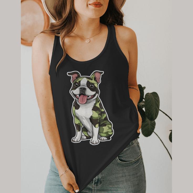 Camo Boston Terrier Pet Owner Camouflage Dog Lover Flowy Tank, funny design