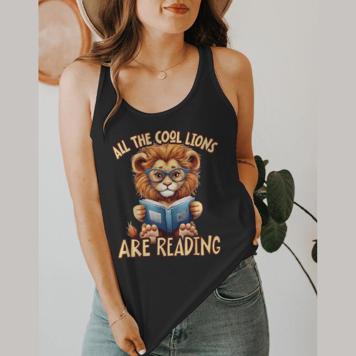 All The Cool Lions Are Reading Lion Teacher Men Women Kids Flowy Tank, funny design
