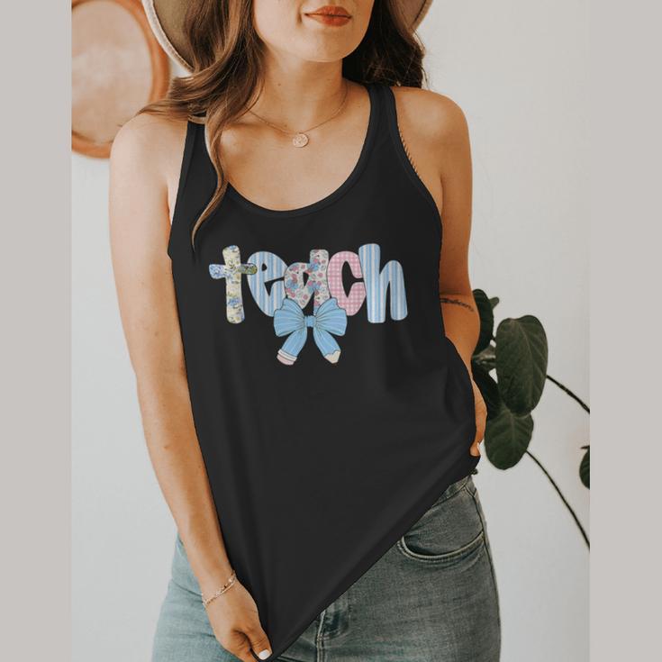 Coquette Bow Teach Teacher Happy First Day Back To School Flowy Tank, funny design