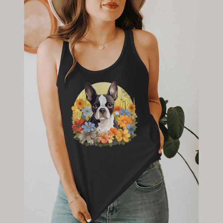 Cute Boston Terrier Spring Flower Garden Colorful Puppy Dog Flowy Tank, funny design