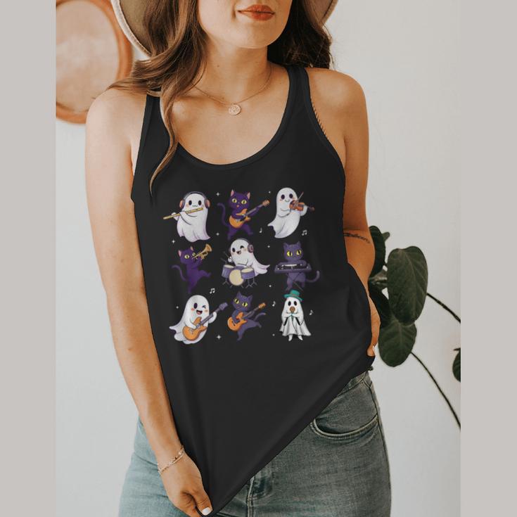 Cute Ghost Cat Playing Musical Halloween Music Teacher Flowy Tank, funny design Cute Ghost Cat Playing Musical Halloween Music Teacher Flowy Tank, funny design