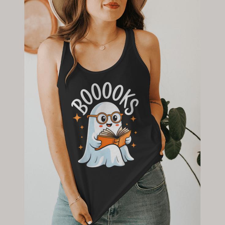 Cute Ghost Reading Book Librarian Teacher Halloween Costume Flowy Tank, funny design