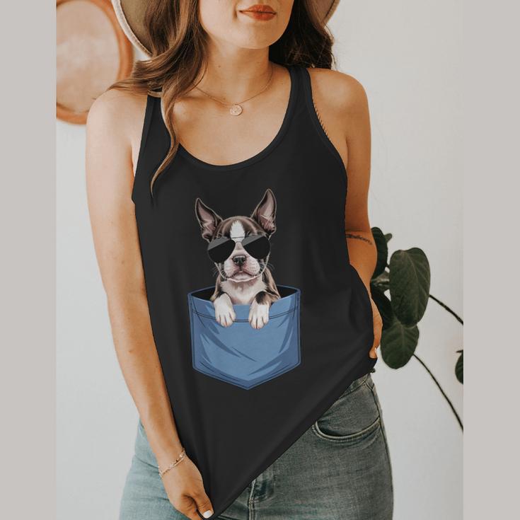 Cute Pocket Boston Terrier Lover Dog Mom Flowy Tank, funny design