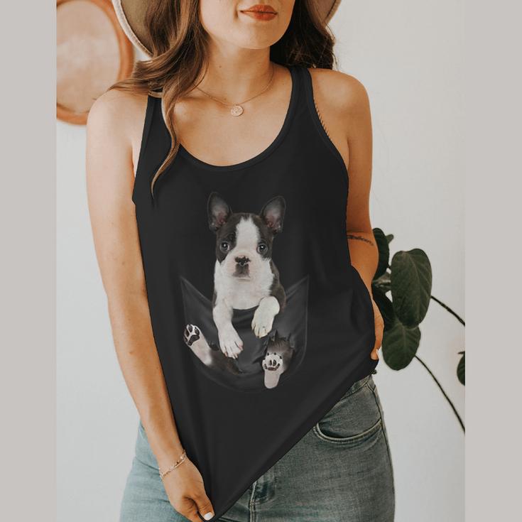 Dog Lovers Boston Terrier In Pocket Dog Face For Men Women Kids Flowy Tank, funny design