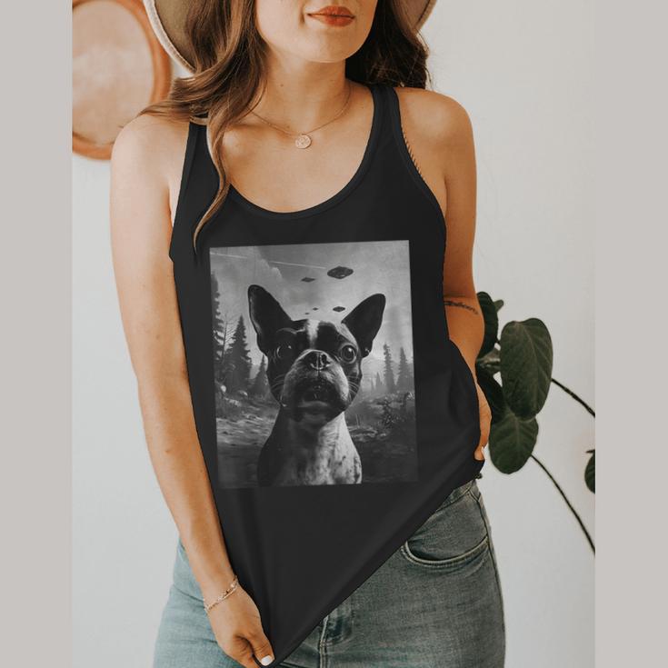 Dog Mom Dad Alien Selfie Boston Terrier UFO For Men Women Flowy Tank, funny design