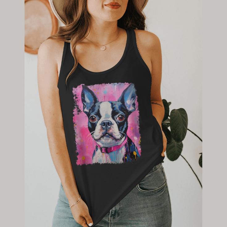 Dog Pink Boston Terrier Flowy Tank, funny design