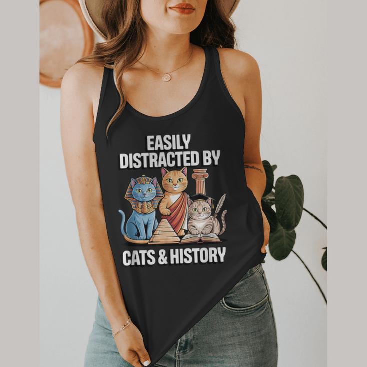 Easily Distracted By Cats & History Teacher Women Men Flowy Tank, funny design