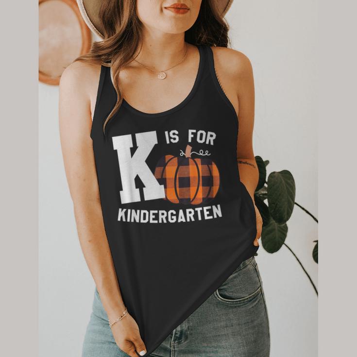 Fall Kindergarten Teacher K Is For Buffalo Plaid Pumpkin Flowy Tank, funny design Fall Kindergarten Teacher K Is For Buffalo Plaid Pumpkin Flowy Tank, funny design