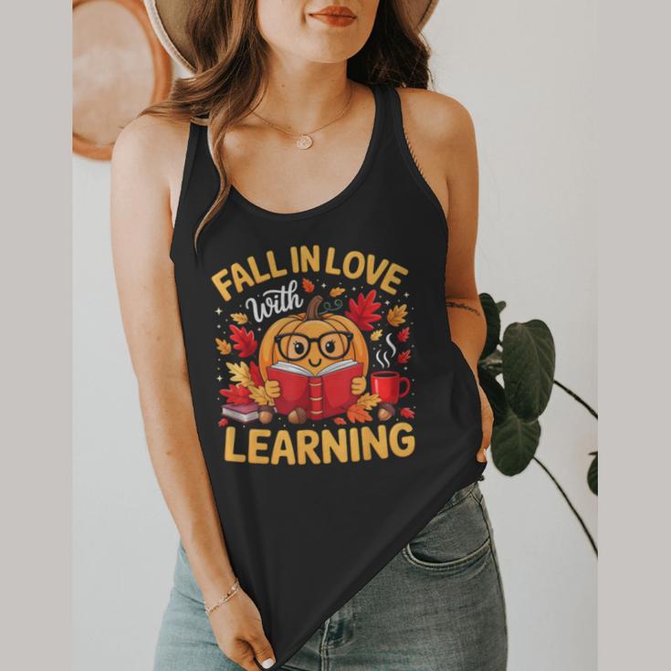 Fall In Love With Learning Pumpkin Thanksgiving Teacher Fall Flowy Tank, funny design Fall In Love With Learning Pumpkin Thanksgiving Teacher Fall Flowy Tank, funny design
