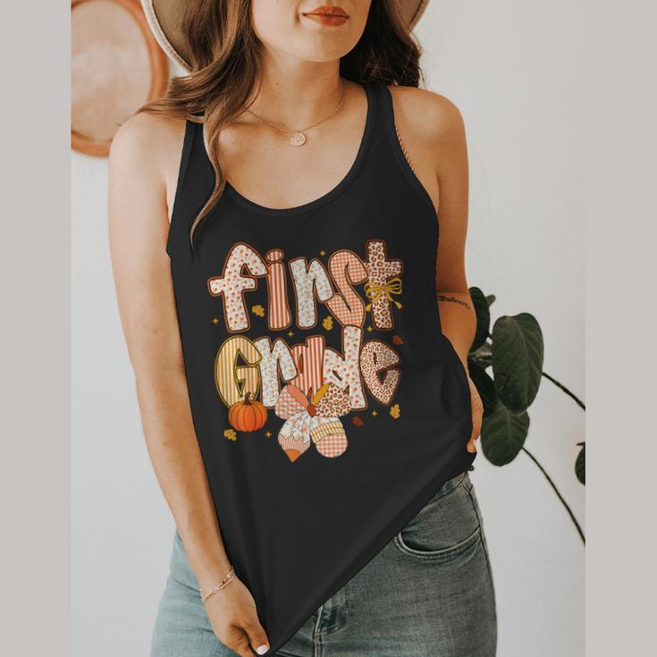 First Grade Fall Floral Coquette Bow Teachers Students Flowy Tank, funny design