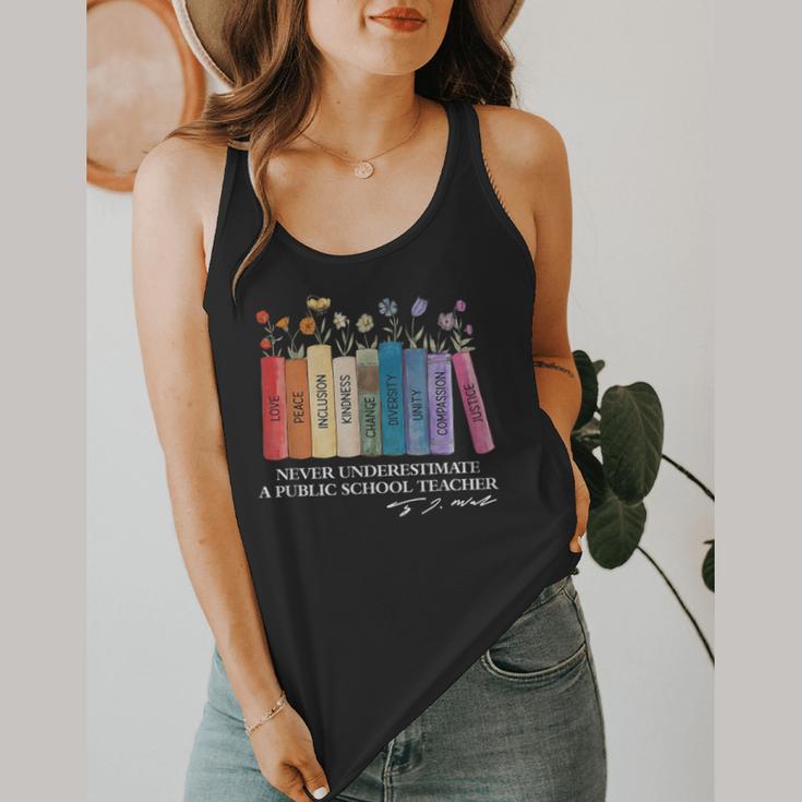 Floral Books Never Underestimate A Public School Teacher Flowy Tank, funny design Floral Books Never Underestimate A Public School Teacher Flowy Tank, funny design