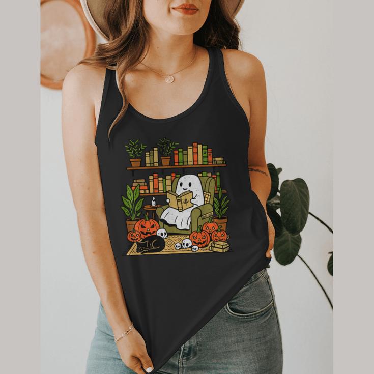 Ghost Library Reading Books Halloween Librarian Teacher Flowy Tank, funny design
