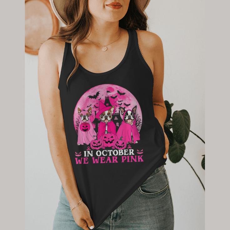 Ghost And Witch Boston Terrier Dog In October We Wear Pink Flowy Tank, funny design