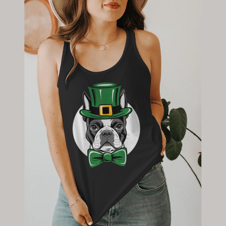 Green Boston Terrier Shamrock St Patricks Day Boston Terrier Flowy Tank, funny design
