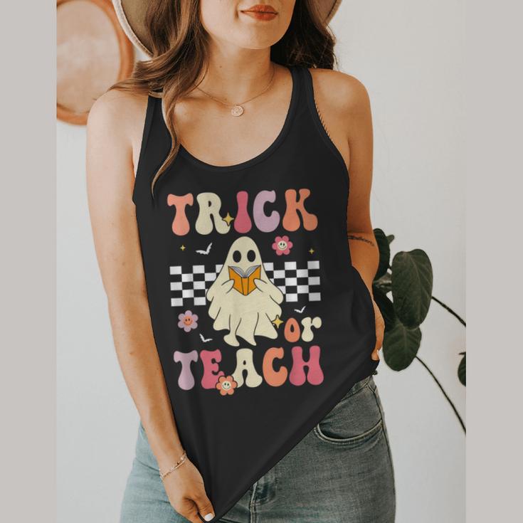 Groovy Teacher Halloween Retro Trick Or Teach Floral Ghost Flowy Tank, funny design Groovy Teacher Halloween Retro Trick Or Teach Floral Ghost Flowy Tank, funny design