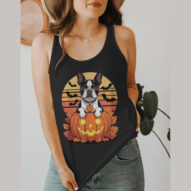 Halloween Retro Boston Terrier Flowy Tank, funny design