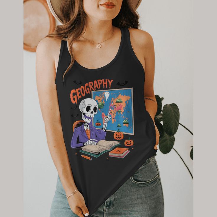Halloween Skeleton Geography Teacher Pumpkin Bats Classroom Flowy Tank, funny design Halloween Skeleton Geography Teacher Pumpkin Bats Classroom Flowy Tank, funny design