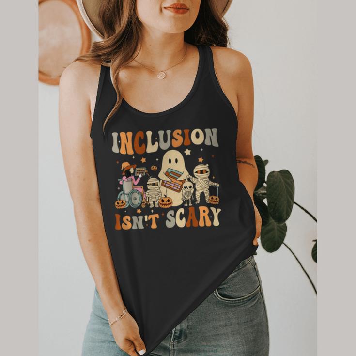 Halloween SLP Sped Teacher Groovy Inclusion Isn't Scary Flowy Tank, funny design