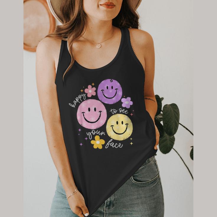 Happy To See Your Face Teacher Flower Back To School Flowy Tank, funny design